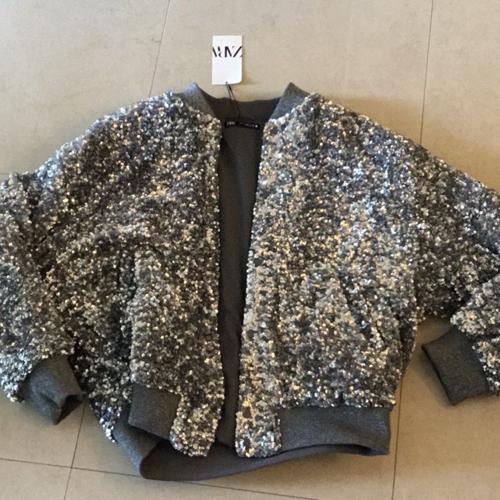 Zara Silver Sequin Bomber Jacket - Picture 4 of 11
